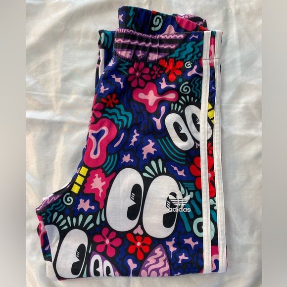 Adidas Leggings Size Small White/Blue/Red/Pink/Green Excellent Condition - Picture 2 of 10